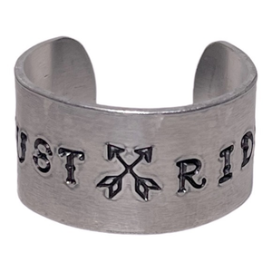 Handmade‎ 10 unisex stamped Just Ride compass 
silver adjustable wide cuff ring